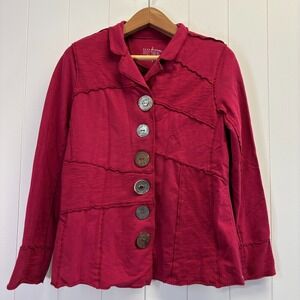Neon Buddha Women Scandi Lagenlook Yoga Knit Jacket Size M Red Patchwork Boho